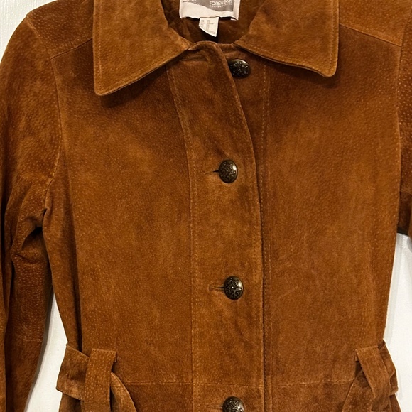 Genuine Suede Leather Belted Jacket Trench Coat - Picture 2 of 16